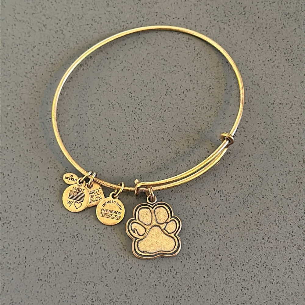 Alex and Ani Paw Print Charm Bracelet Gold Finish - Expands 2"- 3.5"